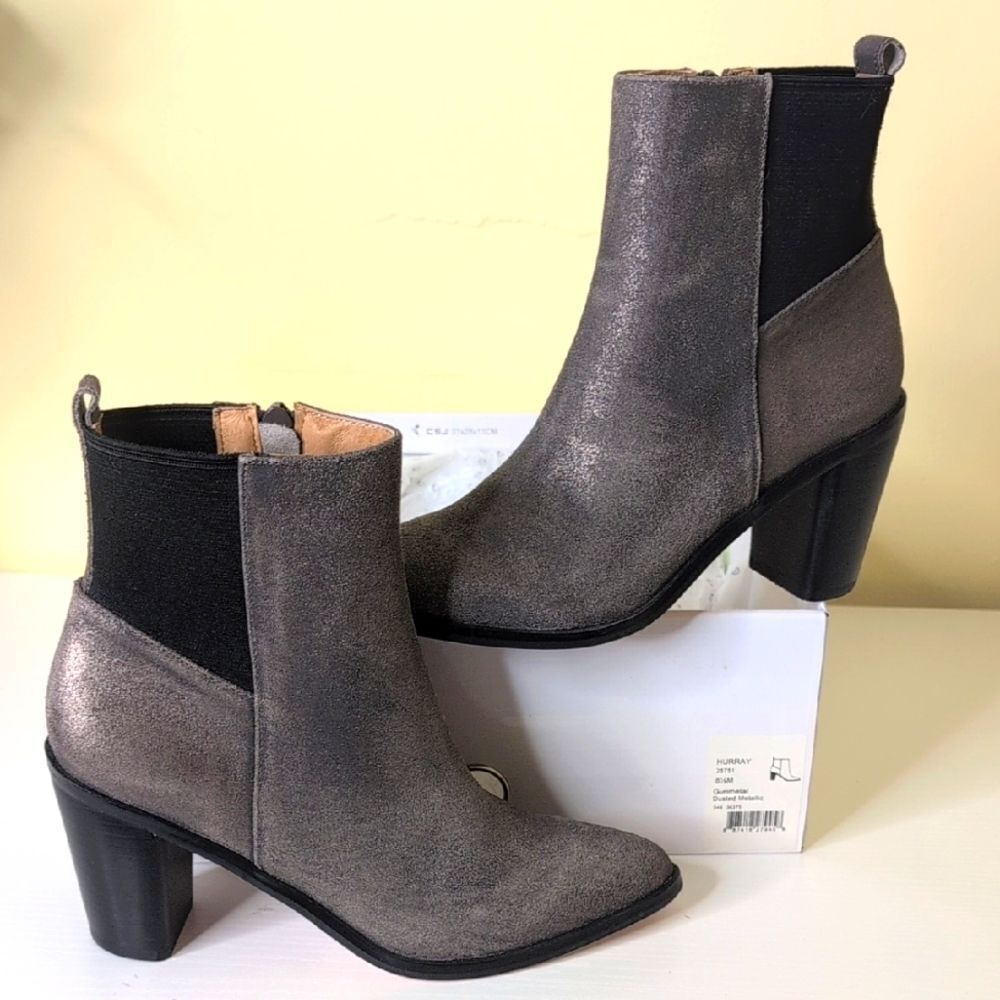 Corso Como Size 6.5 Hurray Dusted Metallic Gunmetal Heeled Boots, NEW